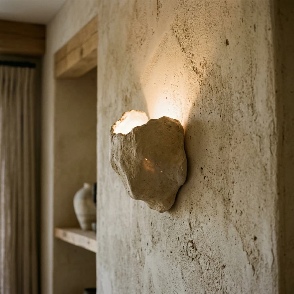 Plaster and Travertine Wall Sconces