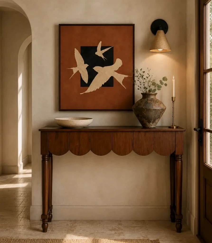 Scalloped Console Table and Styled Entryway Setup