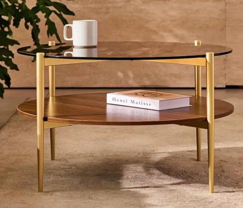 Mid-Century 2-Tier Brass & Smoked Glass Coffee Table