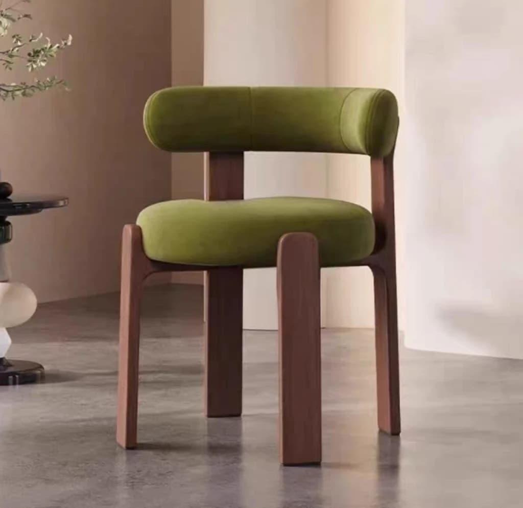 Sculptural Olive Green & Walnut Dining Chair