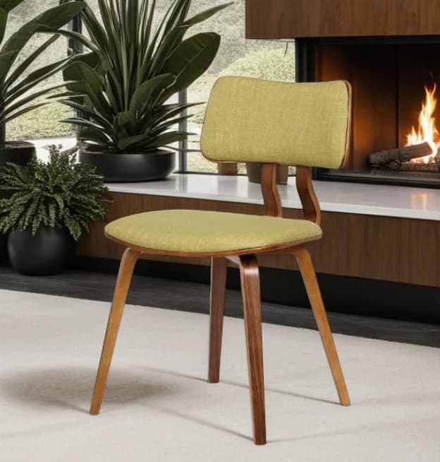 Armen Living Jaguar Mid-Century Walnut & Green Fabric Dining Chair
