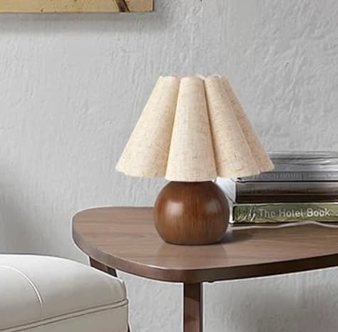 Vintage Pleated Wooden Table Lamp