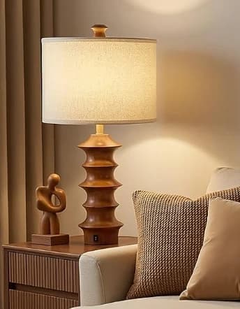 Ribbed Stacked Wood Table Lamp