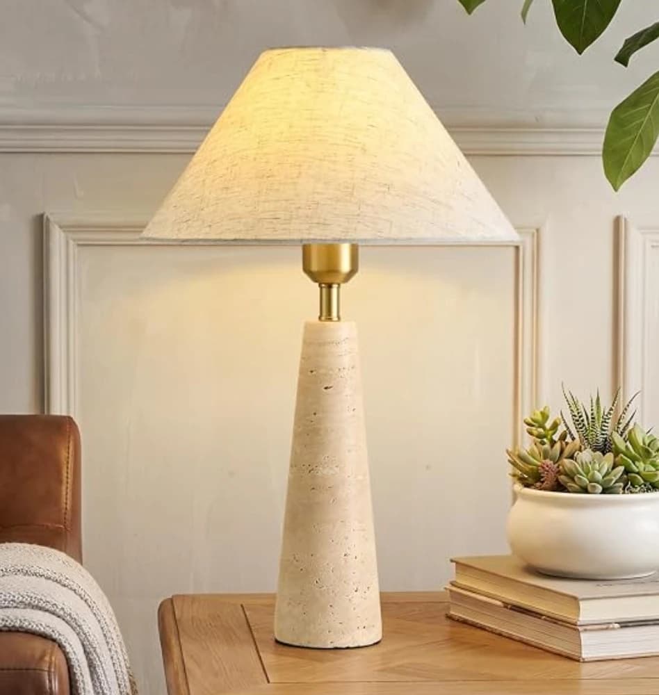 Tapered Travertine Stone Table Lamp