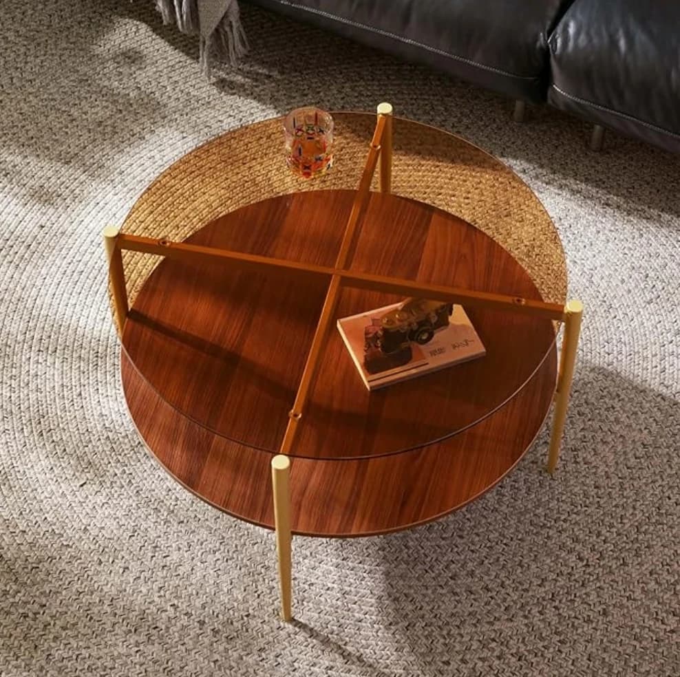 Saint Mossi 2-Tier Glass & Walnut Round Coffee Table