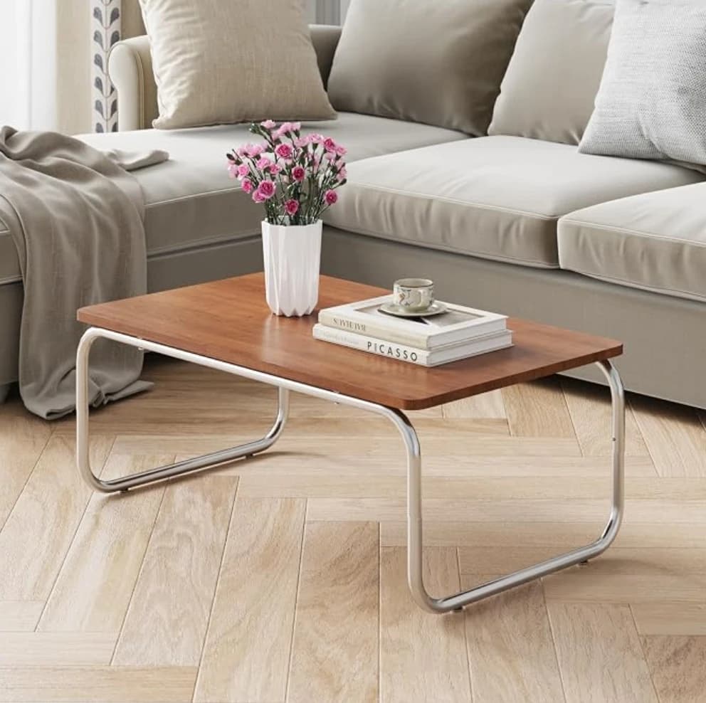 Mid-Century Rectangular U-Shaped Stainless Steel Coffee Table