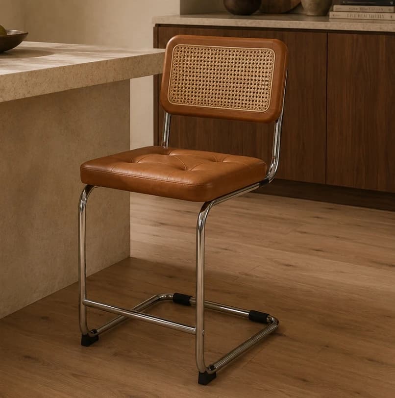 Cesca Cantilever Leather & Cane Counter Stool