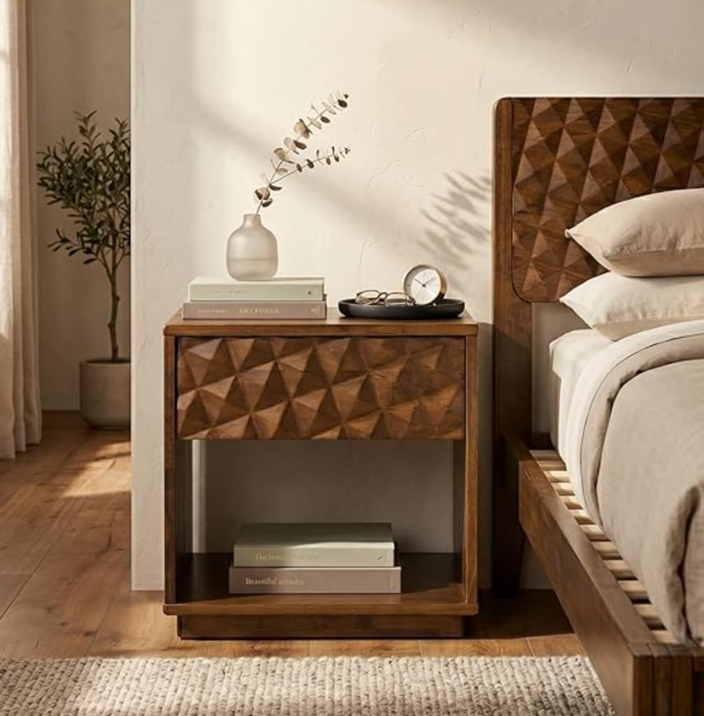 Carved Walnut Nightstand