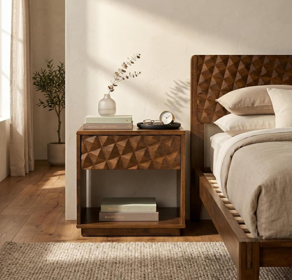 Carved Walnut Nightstand