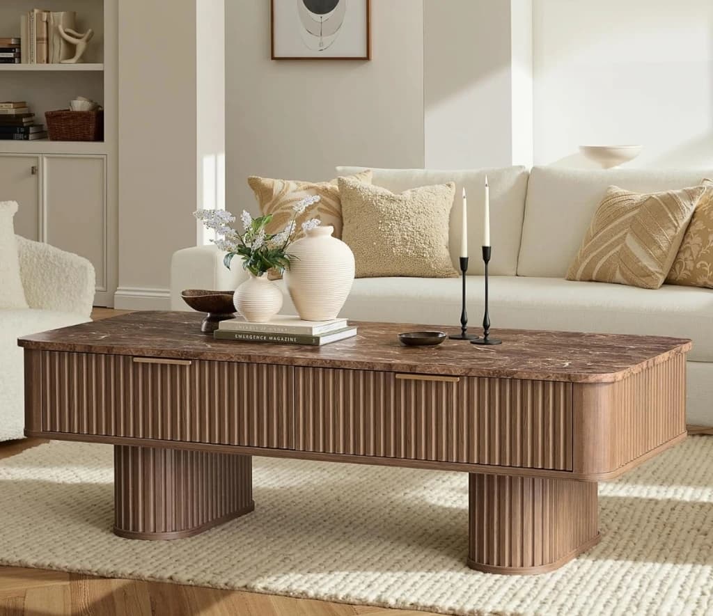 Win2win Minimalist Rectangle Fluted Coffee Table