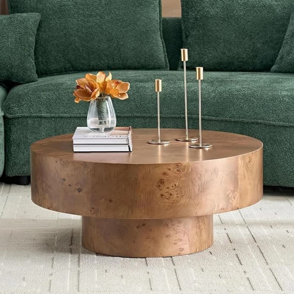Mid Century Burl Wood Pedestal Coffee Table