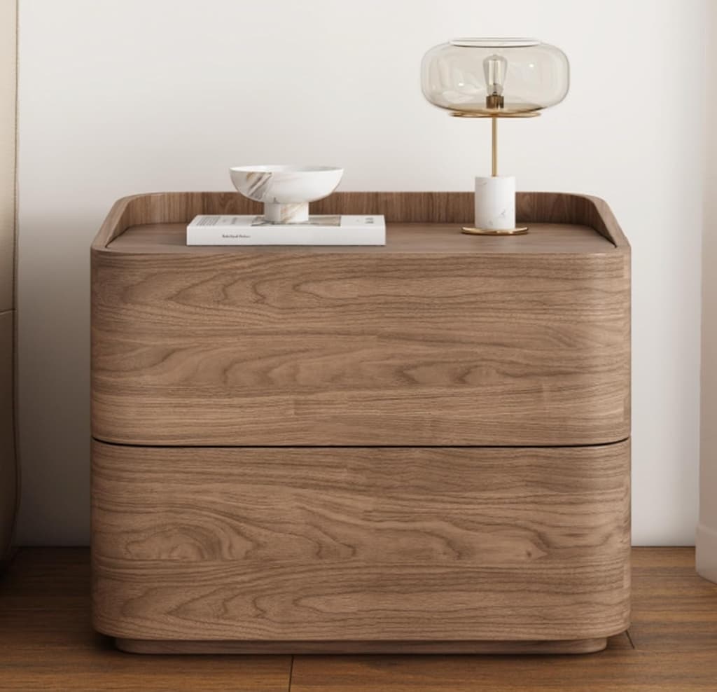 Curved Walnut Bedside Table