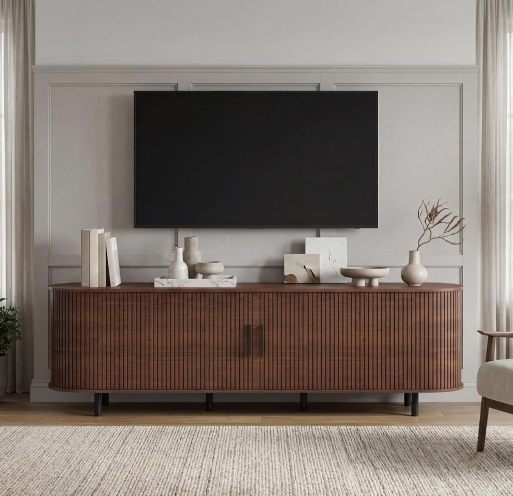 Fluted Walnut Entertainment Unit