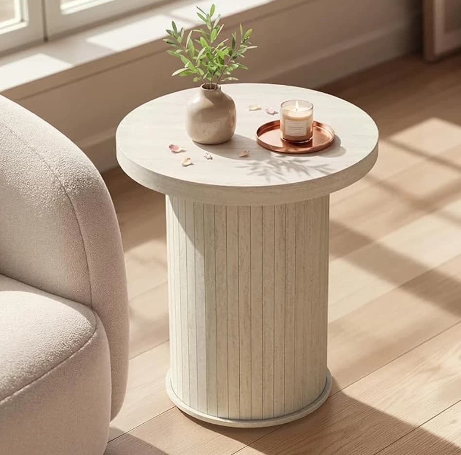 VASAGLE Fluted Travertine Side Table