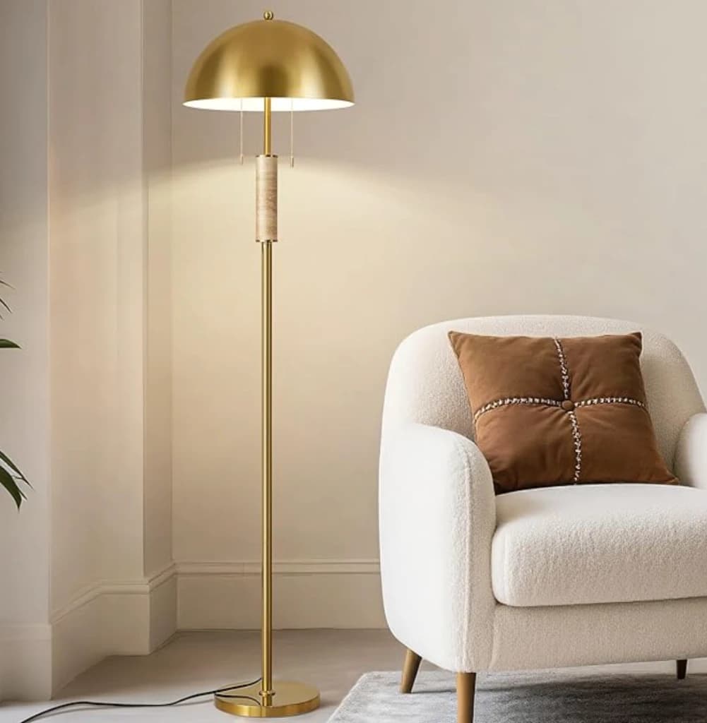 Modern Brass Travertine Floor Lamp