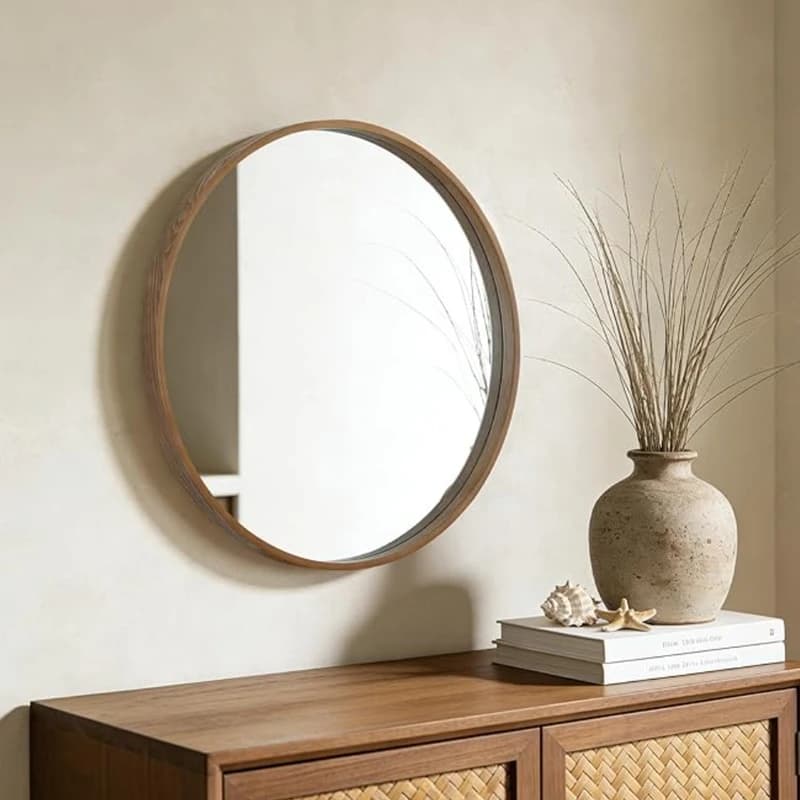 Solid Oak Round Wall Mirror