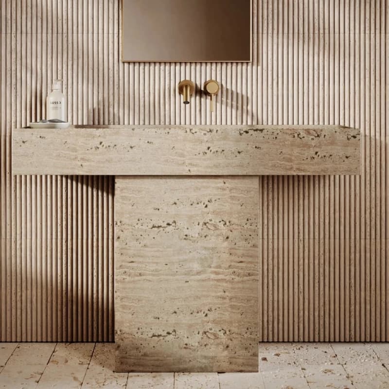 Italian Travertine Pedestal Vanity