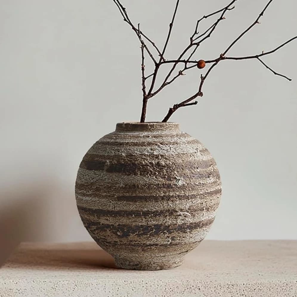 Rustic Striped Ceramic Vase