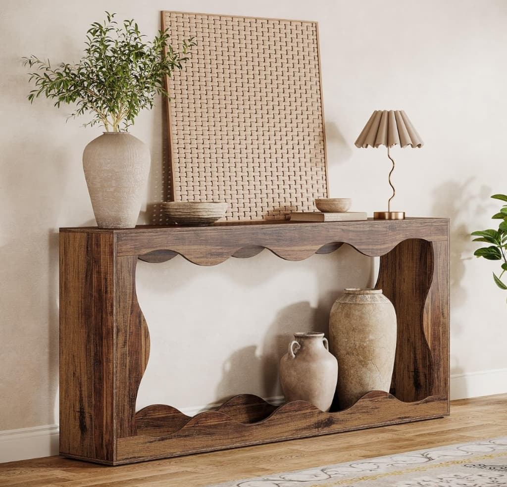 Scalloped Walnut Console Table