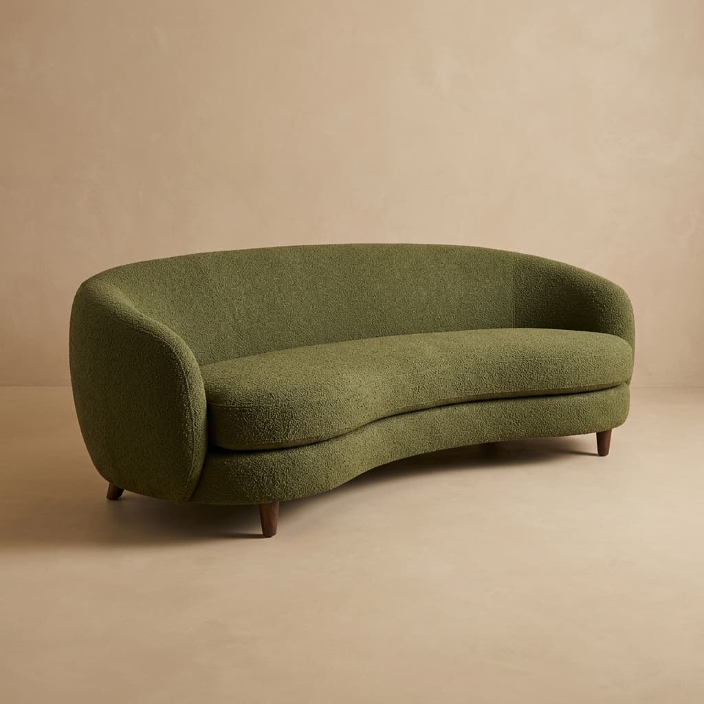 Olive Green Bouclé Sofa