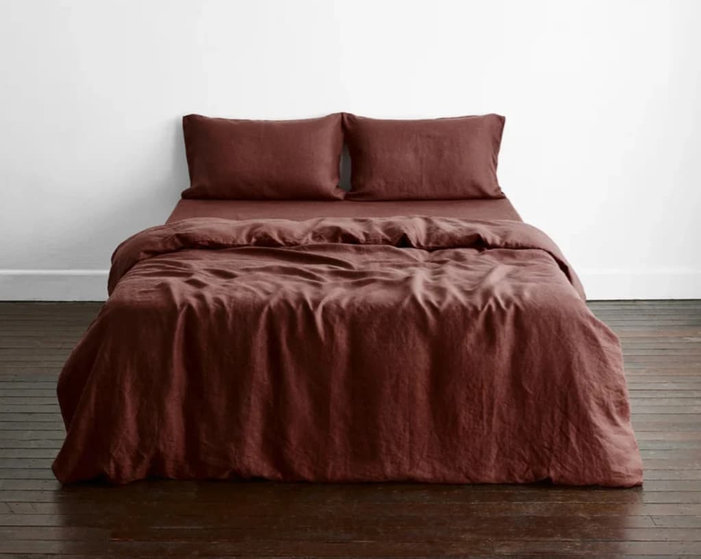 Burgundy Linen Duvet Set