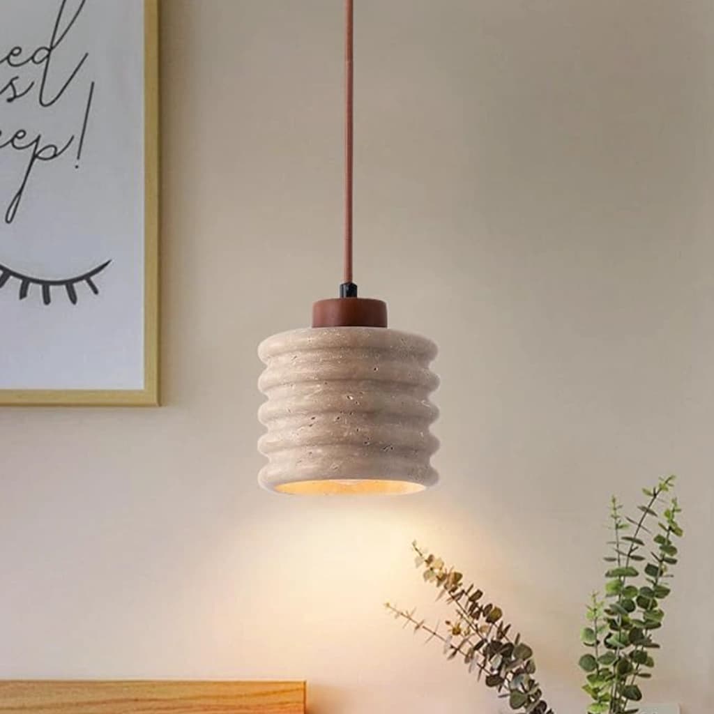 BOSHANGMEI Ribbed Travertine Stone Mini Pendant Light