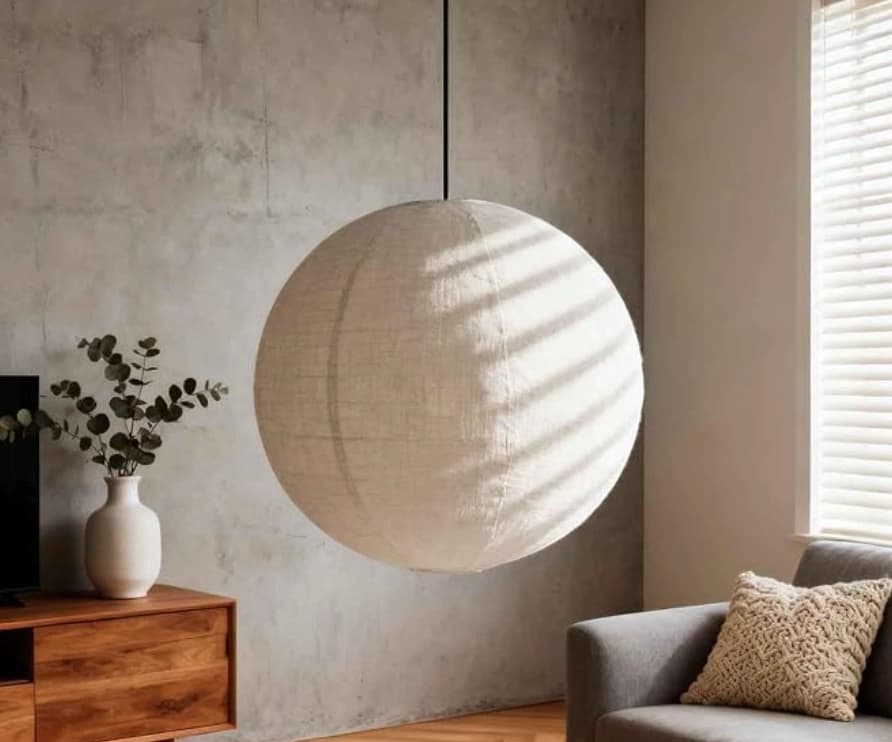 HKHDEECO Natural Linen Globe Shade Pendant Light