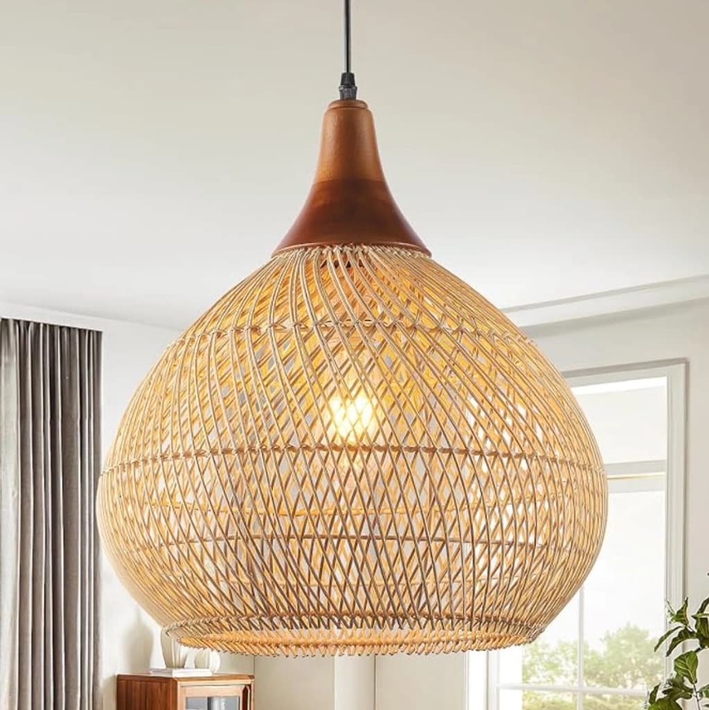 Karjearl Hand-Woven Rattan Bell Pendant Light