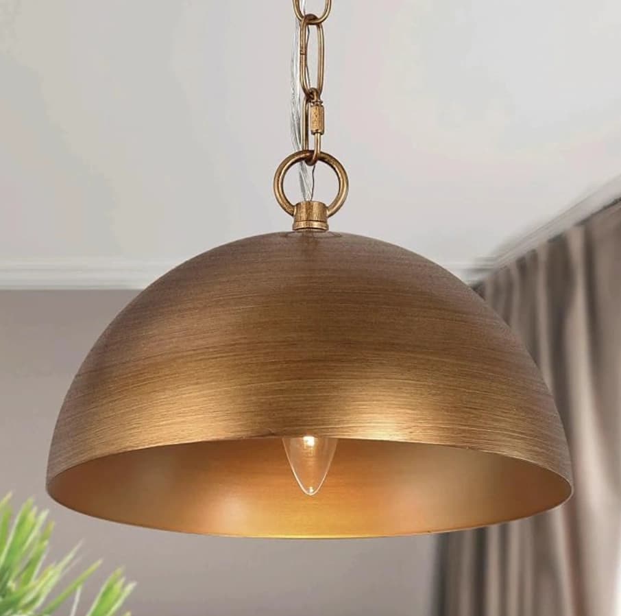 Antique Brushed Brass Metal Dome Pendant Light
