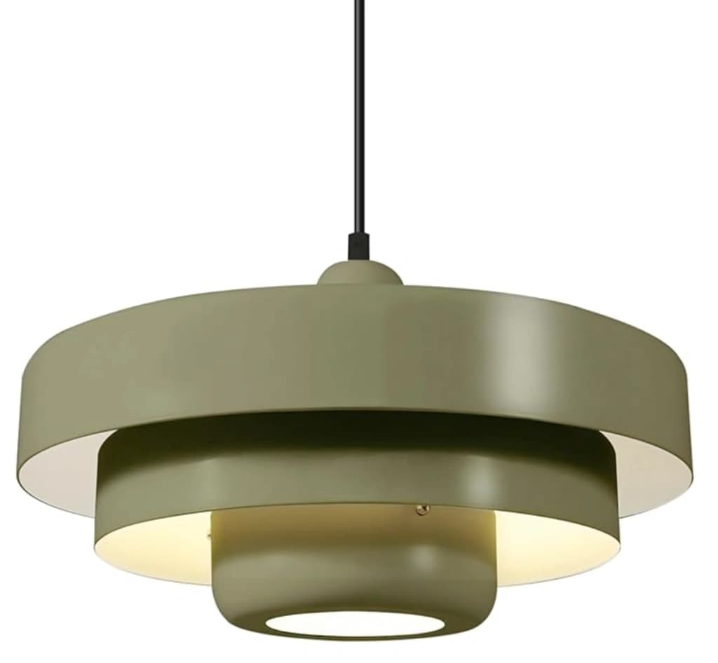 Qepeety Mid-Century 3-Tier Olive Green Saucer Pendant Light