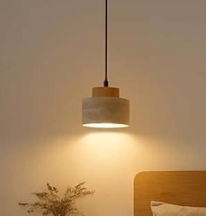 Natural Travertine Stone & Wood Mini Pendant Light