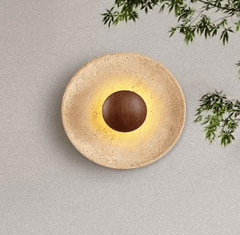 ROUND TRAVERTINE WALL SCONCE